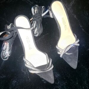 Azealea wang Women's Black Heels with Rhinestone Accents